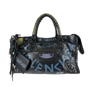 Balenciaga Graffiti Classic City Leather Shoulder Bag Black Multicolor